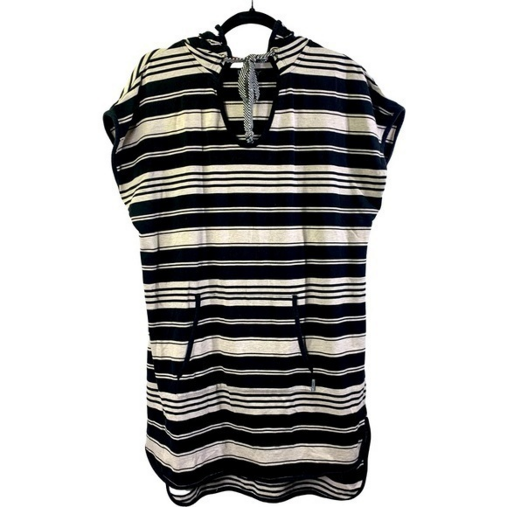 DKNY Black & Gray Stripe Tunic Hoodie
